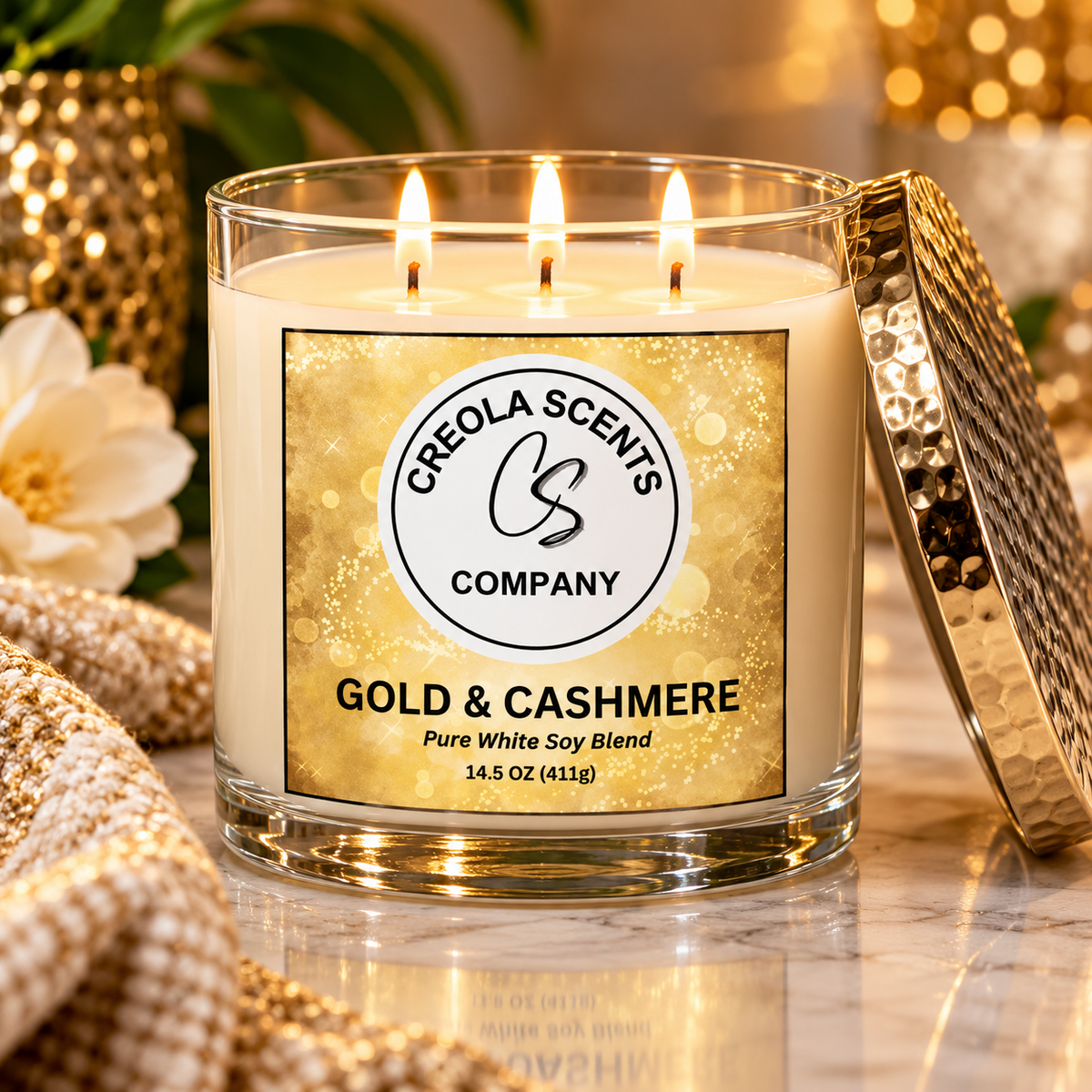 Gold & Cashmere Scented Candle โ Wrap Yourself in Luxury! ๐
