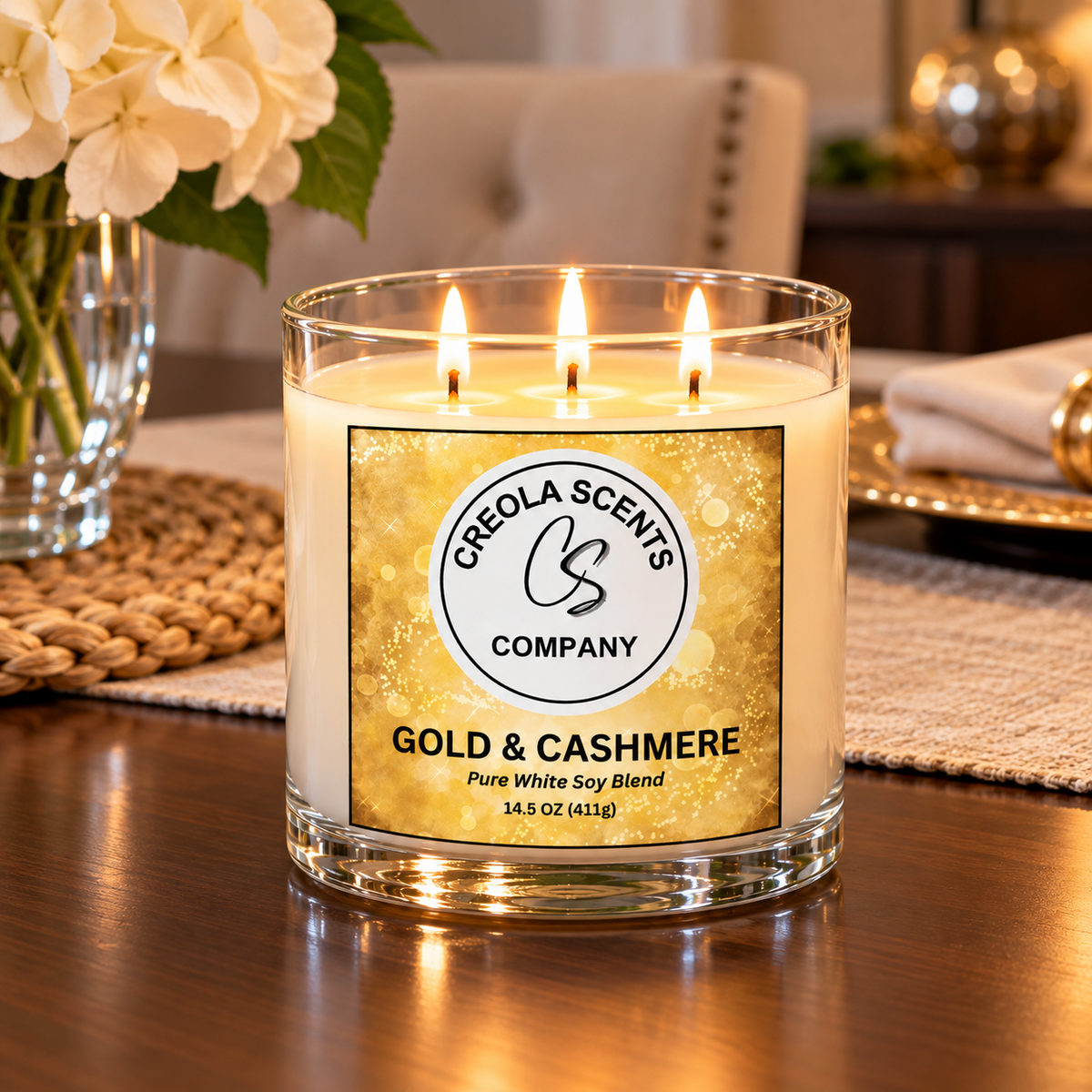 Gold & Cashmere Scented Candle – Wrap Yourself in Luxury! 💛