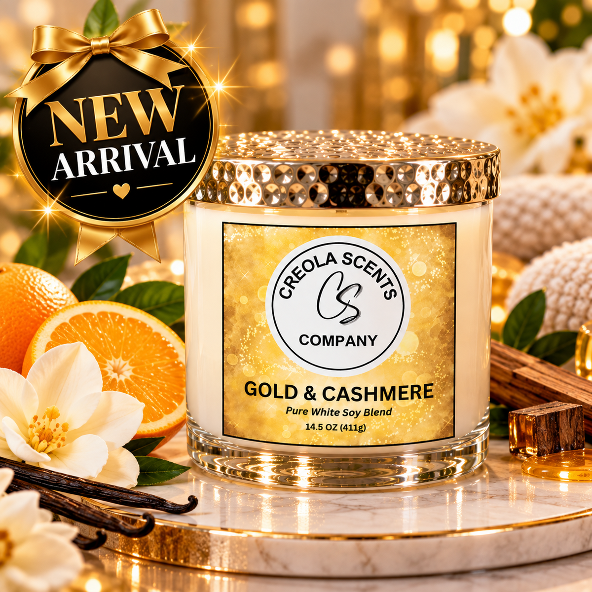 Gold & Cashmere Scented Candle – Wrap Yourself in Luxury! 💛